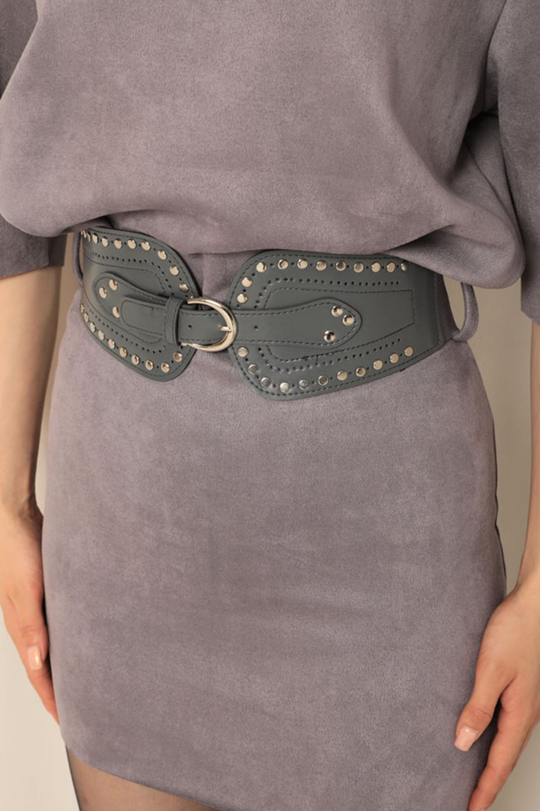 KKT Suede Fabric Belted Gray Dress - Madera
