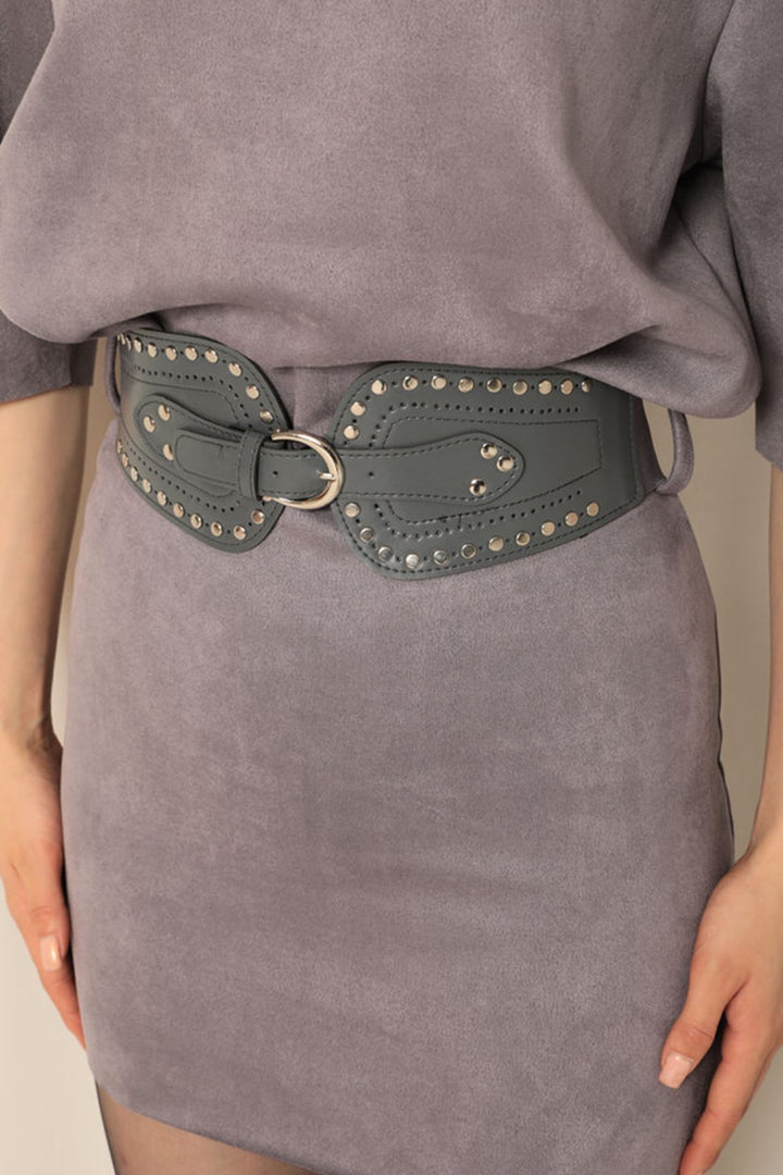 KKT Suede Fabric Belted Gray Dress - Madera