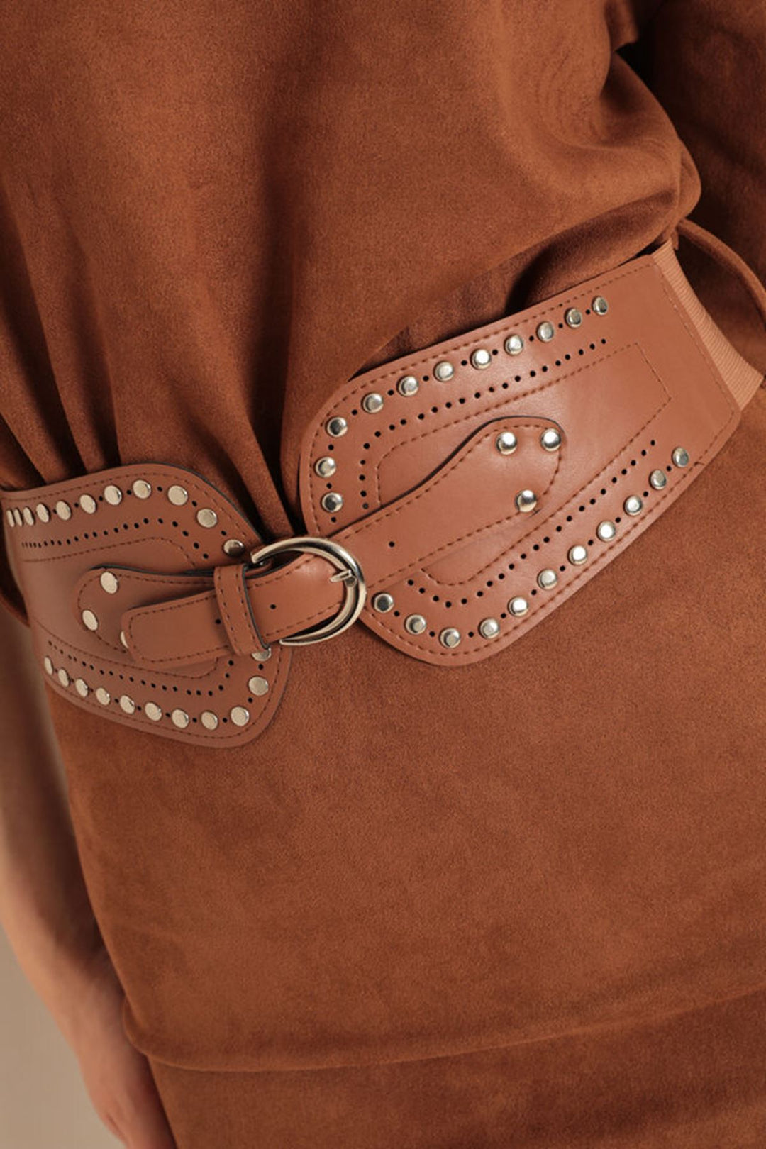 KKT Suede Fabric Belted Brown Dress - Buena Park