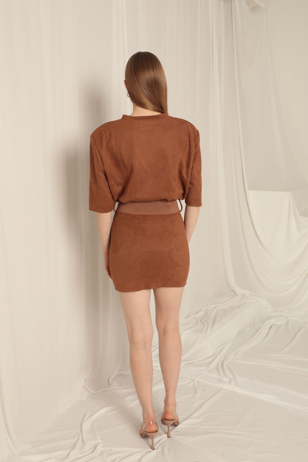 KKT Suede Fabric Belted Brown Dress - Buena Park