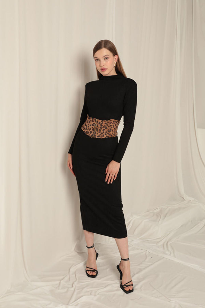 KKT Suede Fabric Leopard Black Dress - Wuppertal