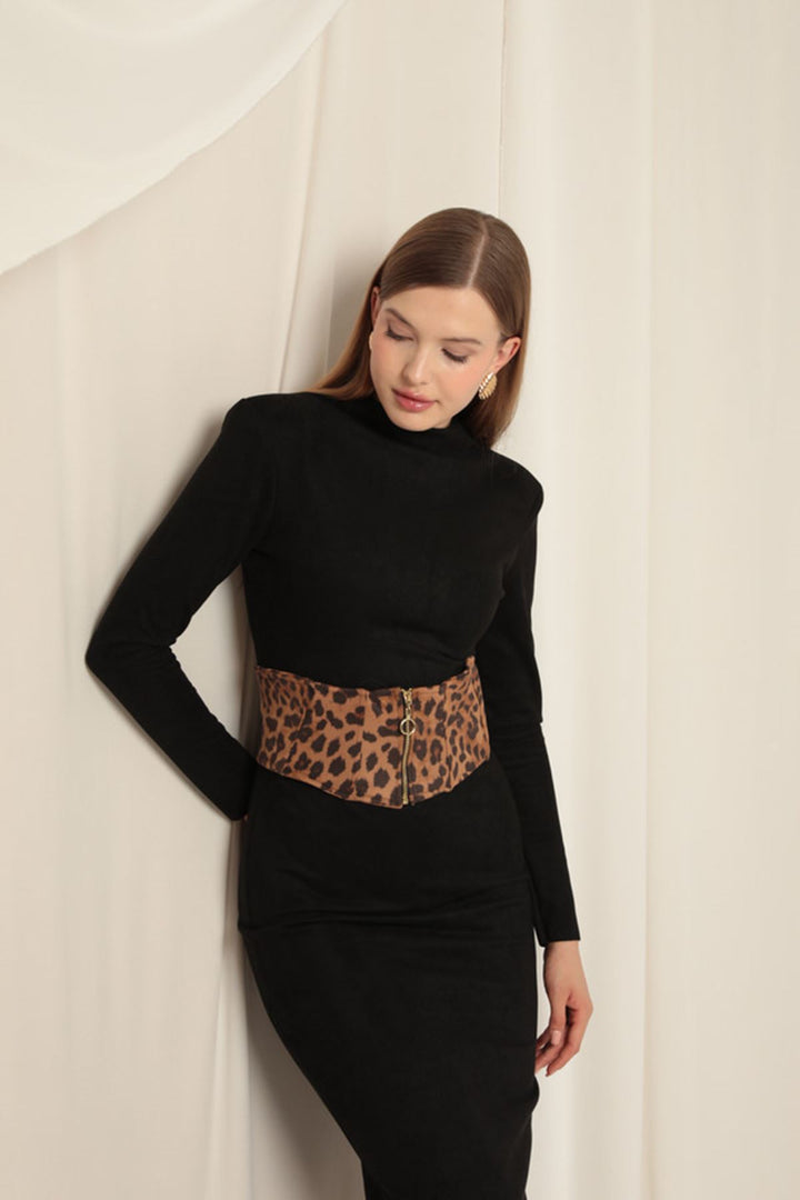 KKT Suede Fabric Leopard Black Dress - Wuppertal