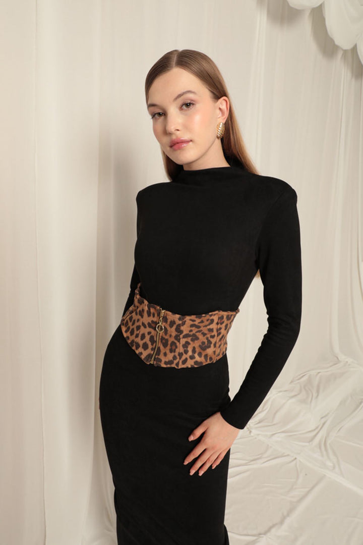 KKT Suede Fabric Leopard Black Dress - Wuppertal