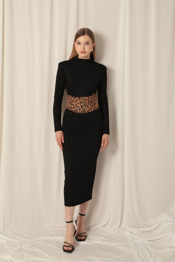 KKT Suede Fabric Leopard Black Dress - Wuppertal