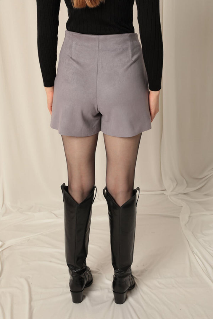KKT Suede Fabric Shorts Skirt Women's Gray Suit - Santa Rosa Jauregui