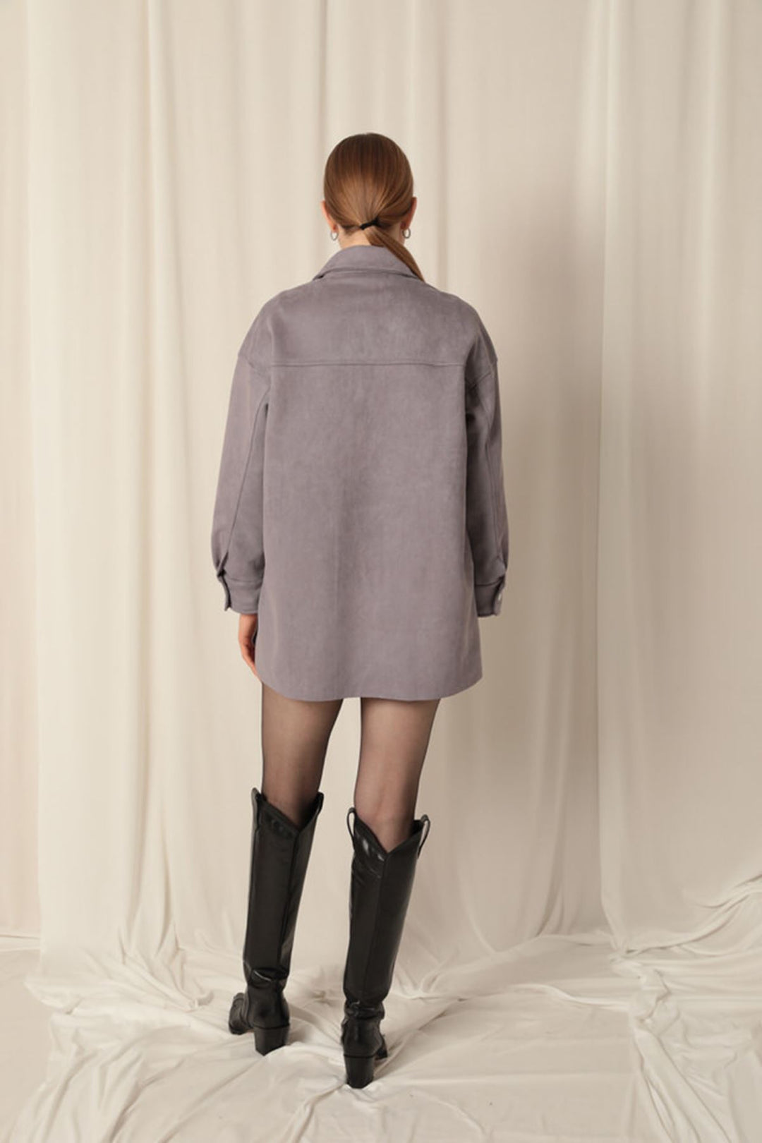 KKT Suede Fabric Shorts Skirt Women's Gray Suit - Santa Rosa Jauregui