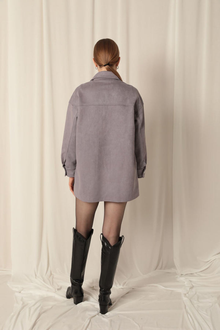 KKT Suede Fabric Shorts Skirt Women's Gray Suit - Santa Rosa Jauregui