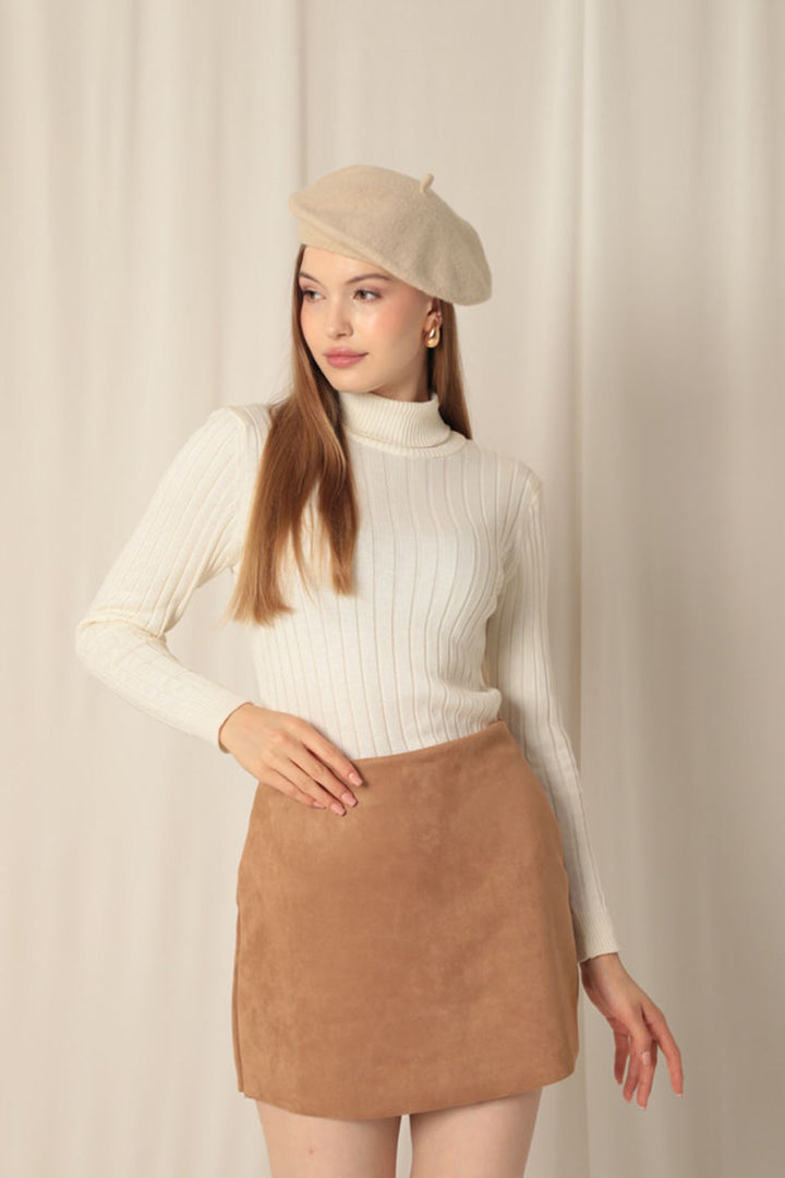 KKT Suede Fabric Shorts Skirt Women's Tan Suit - Mesa