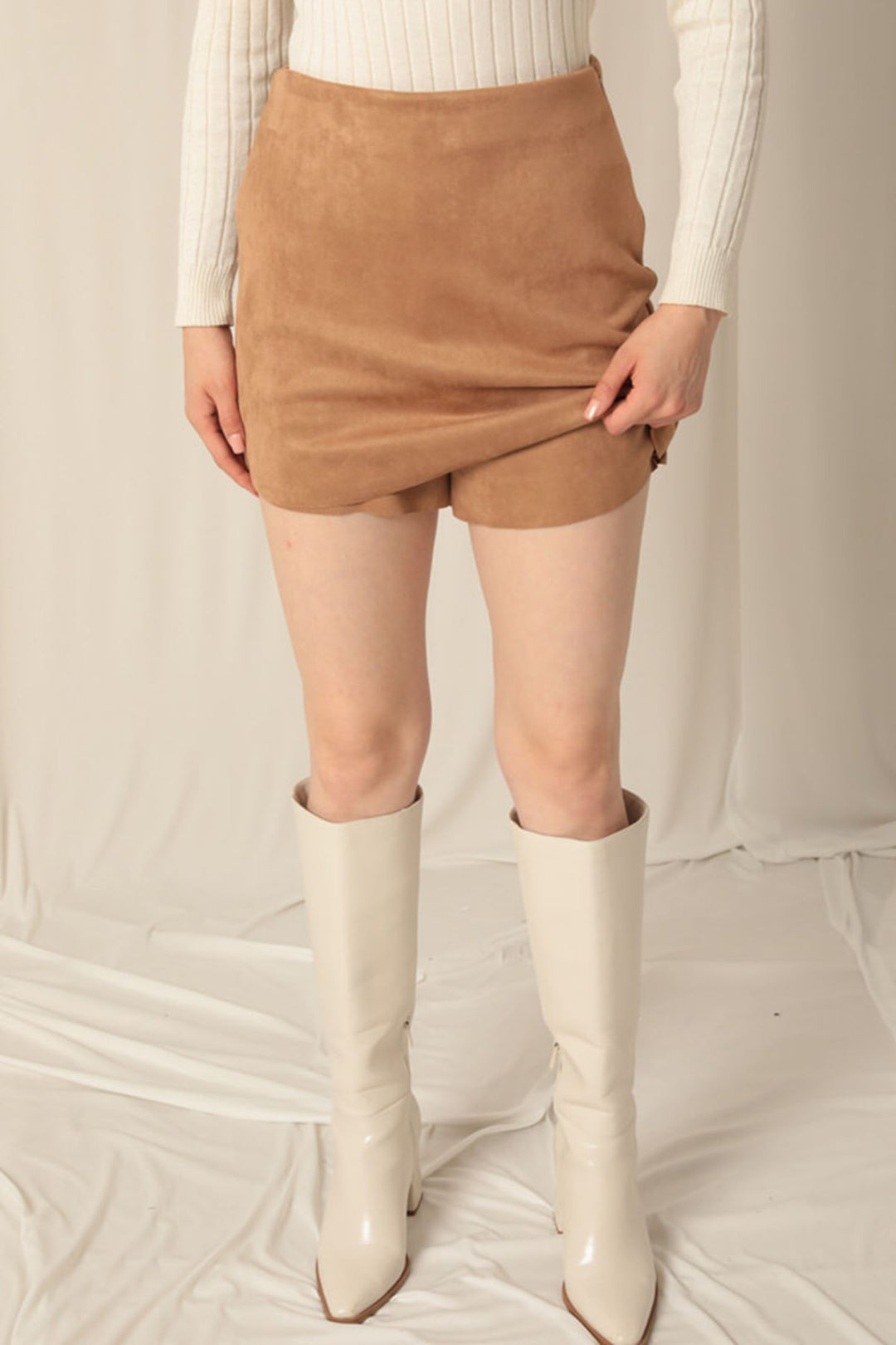 KKT Suede Fabric Shorts Skirt Women's Tan Suit - Mesa