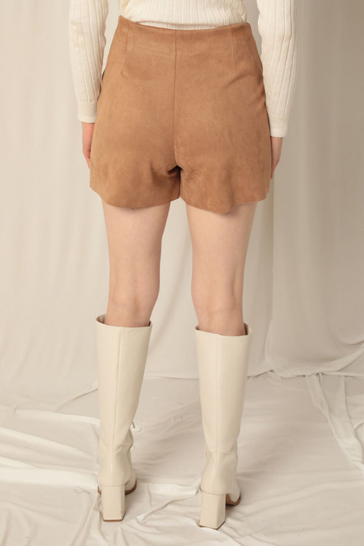 KKT Suede Fabric Shorts Skirt Women's Tan Suit - Mesa