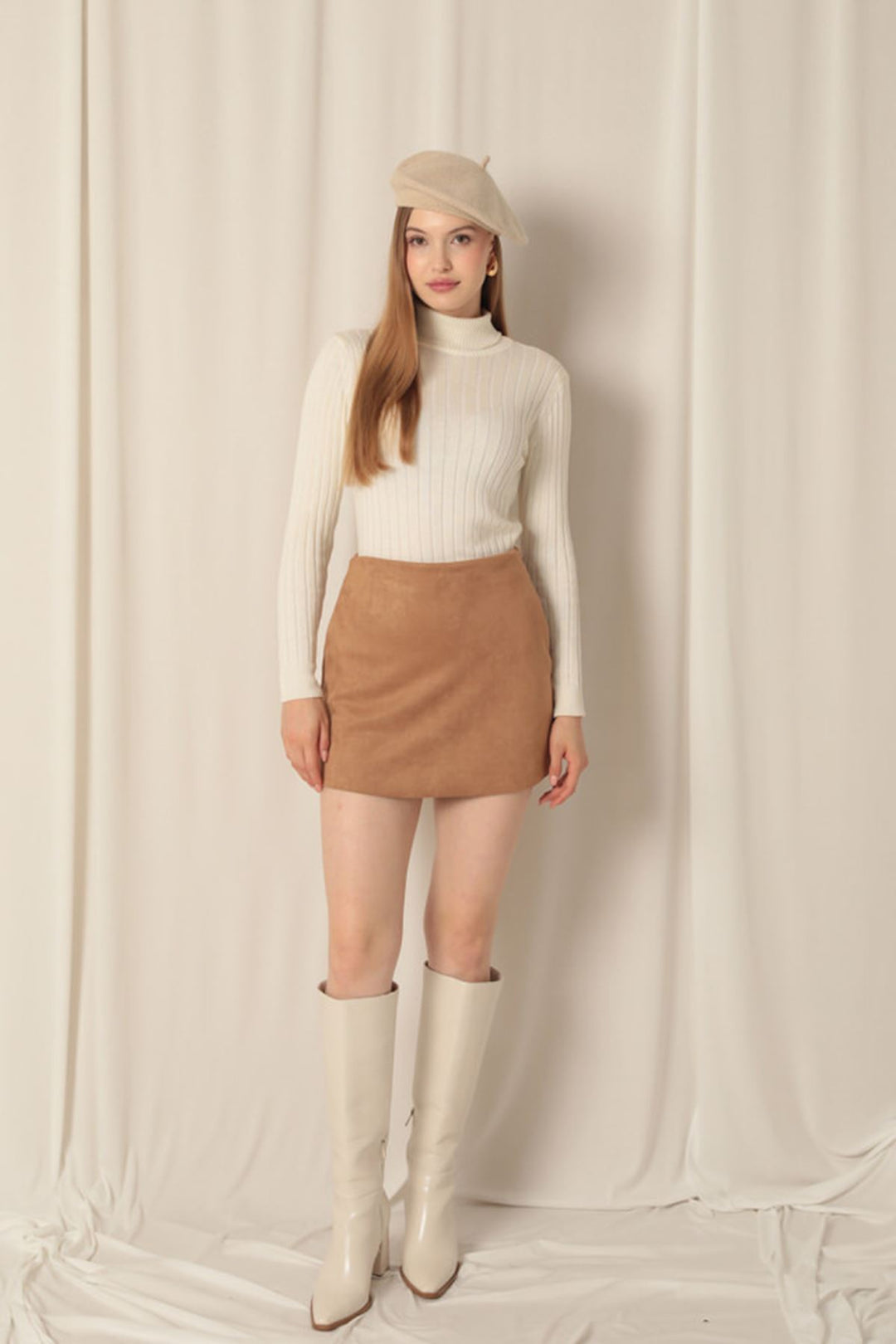 KKT Suede Fabric Shorts Skirt Women's Tan Suit - Mesa