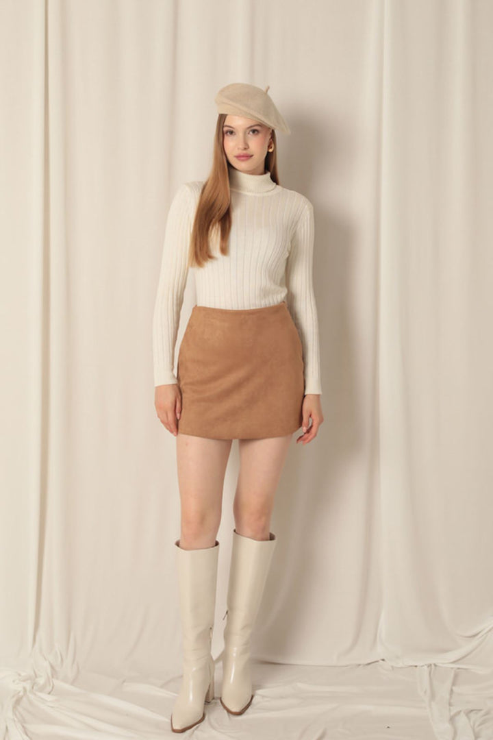 KKT Suede Fabric Shorts Skirt Women's Tan Suit - Mesa
