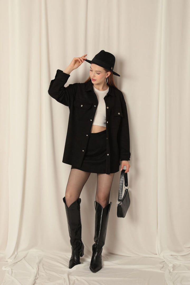 KKT Suede Fabric Shorts Skirt Women's Black Suit - Albano Laziale