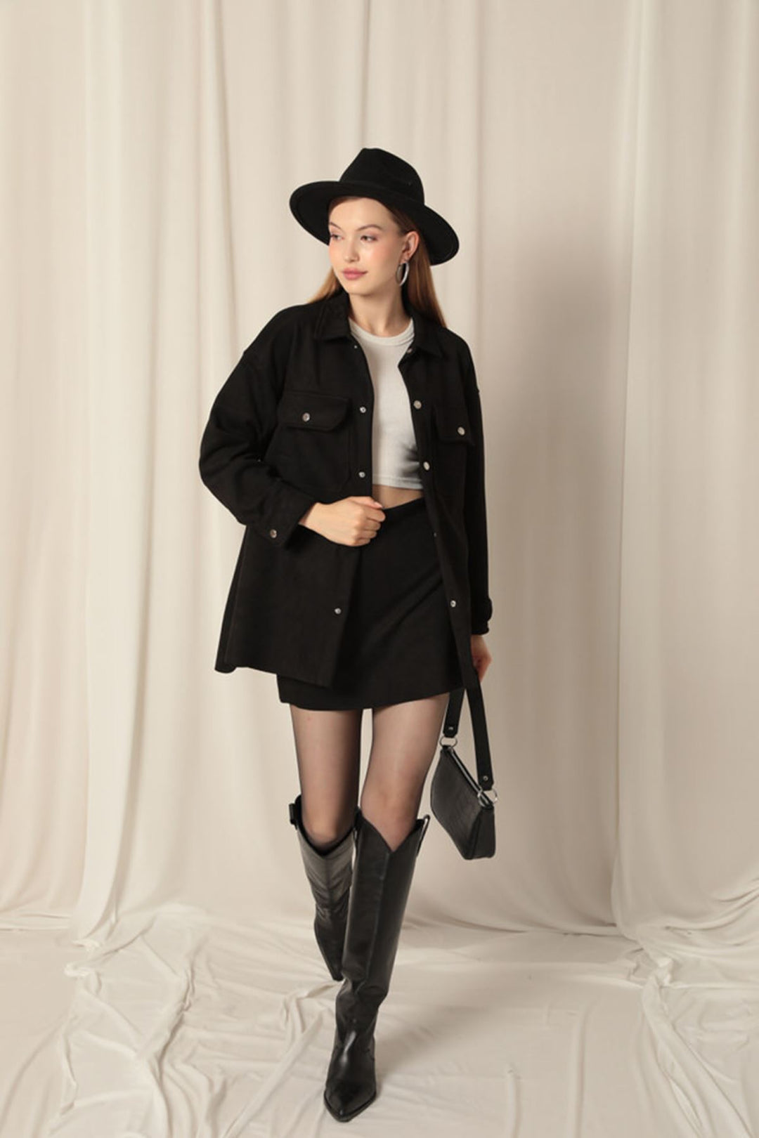 KKT Suede Fabric Shorts Skirt Women's Black Suit - Albano Laziale