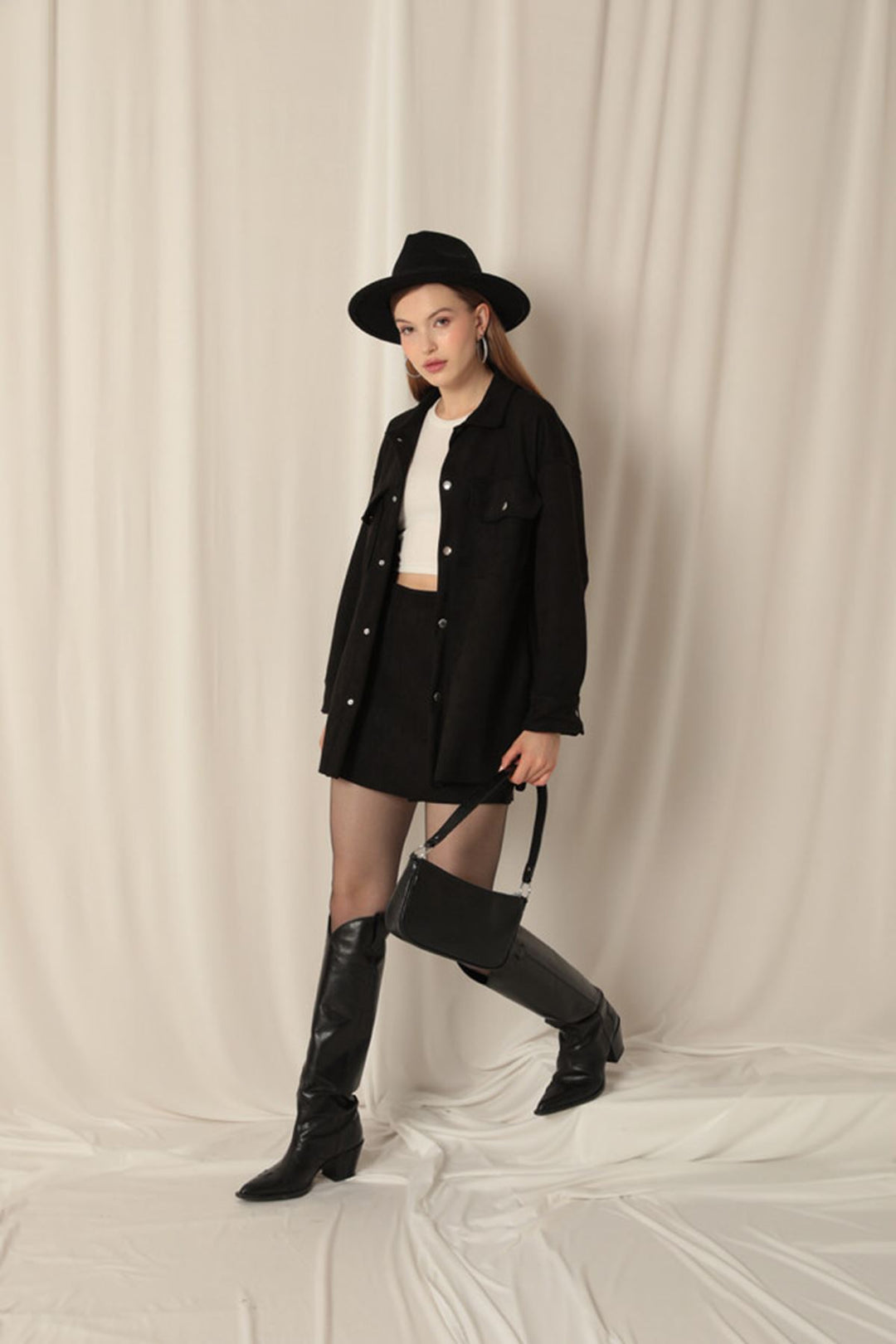 KKT Suede Fabric Shorts Skirt Women's Black Suit - Albano Laziale