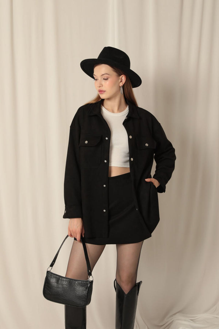 KKT Suede Fabric Shorts Skirt Women's Black Suit - Albano Laziale