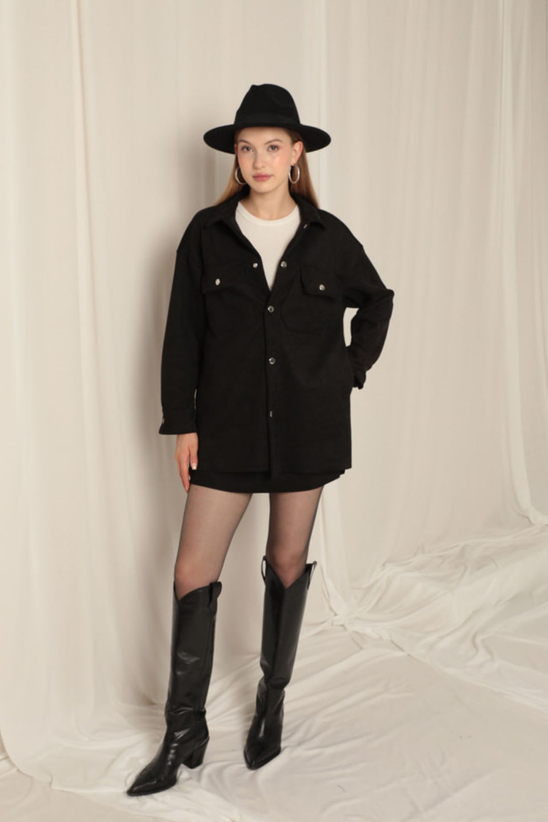 KKT Suede Fabric Shorts Skirt Women's Black Suit - Albano Laziale