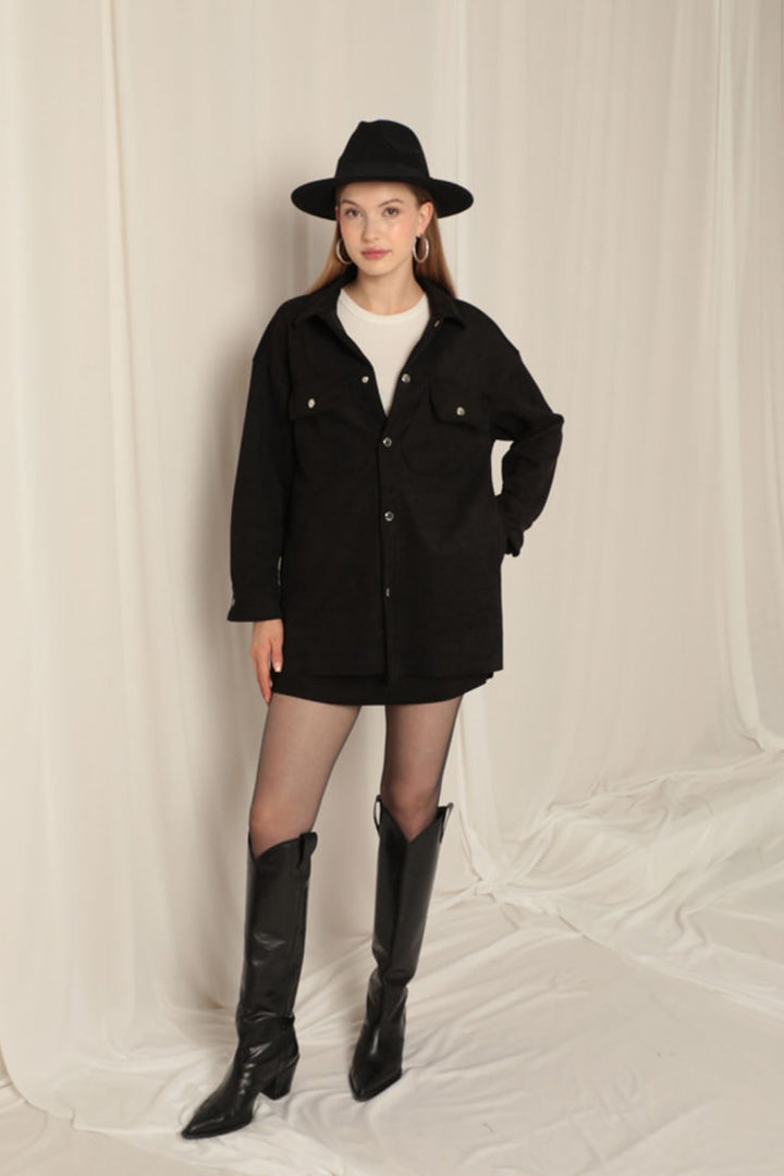 KKT Suede Fabric Shorts Skirt Women's Black Suit - Albano Laziale