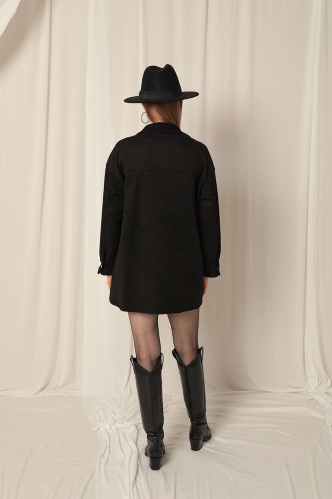 KKT Suede Fabric Shorts Skirt Women's Black Suit - Albano Laziale