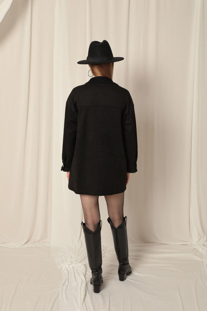 KKT Suede Fabric Shorts Skirt Women's Black Suit - Albano Laziale