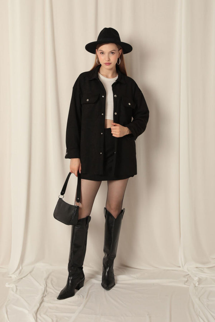 KKT Suede Fabric Shorts Skirt Women's Black Suit - Albano Laziale