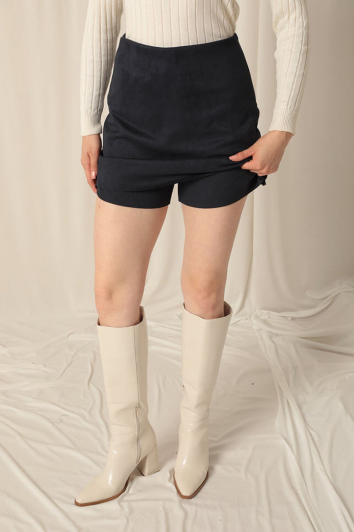 KKT Suede Fabric Shorts Skirt Women's Navy Blue Suit - Rio Rancho