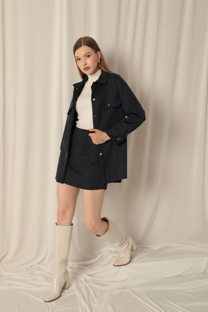 KKT Suede Fabric Shorts Skirt Women's Navy Blue Suit - Rio Rancho