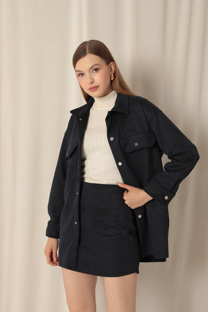 KKT Suede Fabric Shorts Skirt Women's Navy Blue Suit - Rio Rancho