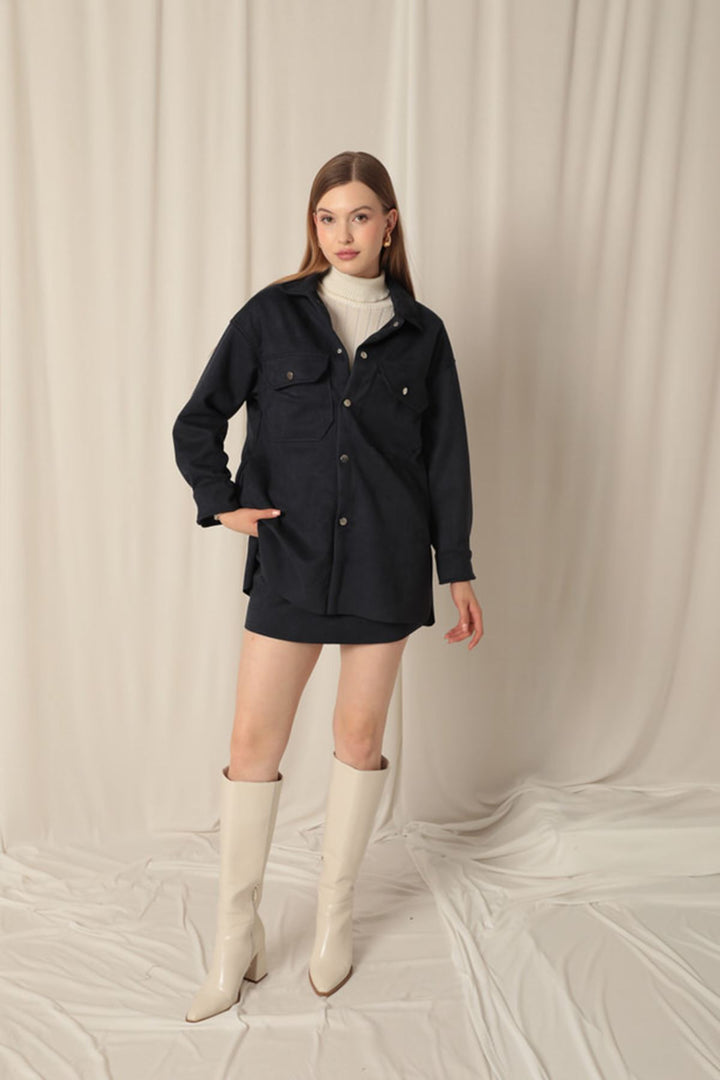 KKT Suede Fabric Shorts Skirt Women's Navy Blue Suit - Rio Rancho