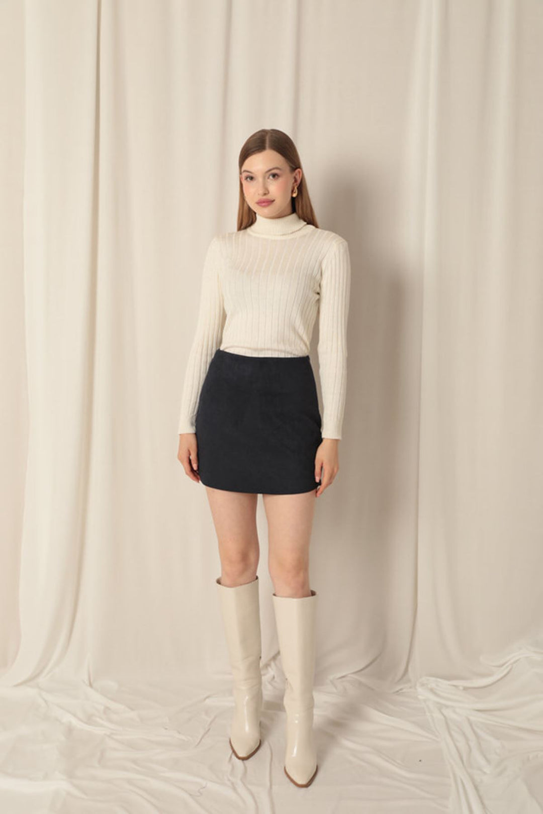 KKT Suede Fabric Shorts Skirt Women's Navy Blue Suit - Rio Rancho