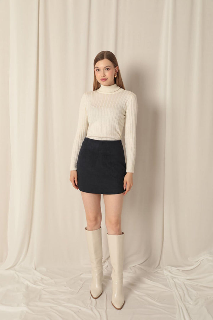 KKT Suede Fabric Shorts Skirt Women's Navy Blue Suit - Rio Rancho