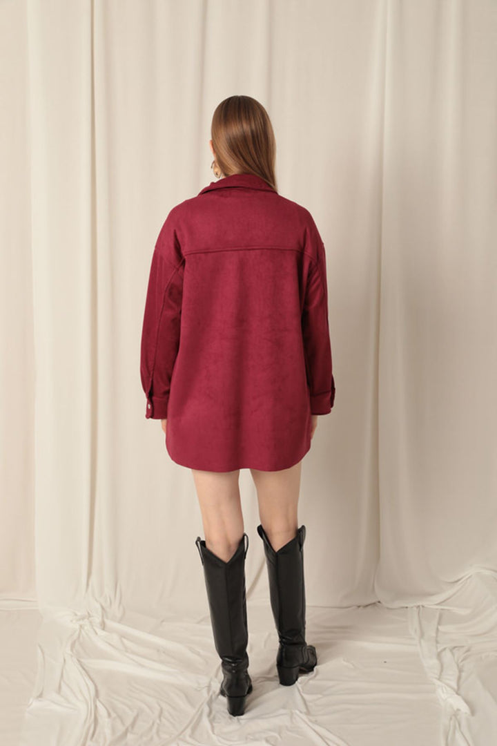 KKT Suede Fabric Shorts Skirt Women's Burgundy Suit - Paços de Ferreira