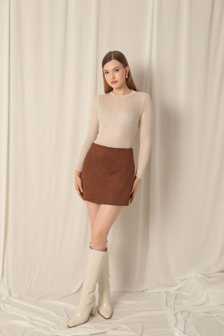 KKT Suede Fabric Shorts Skirt Women's Brown Suit - Phoenix