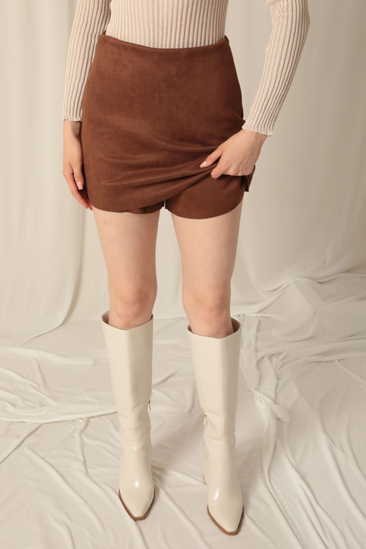 KKT Suede Fabric Shorts Skirt Women's Brown Suit - Phoenix