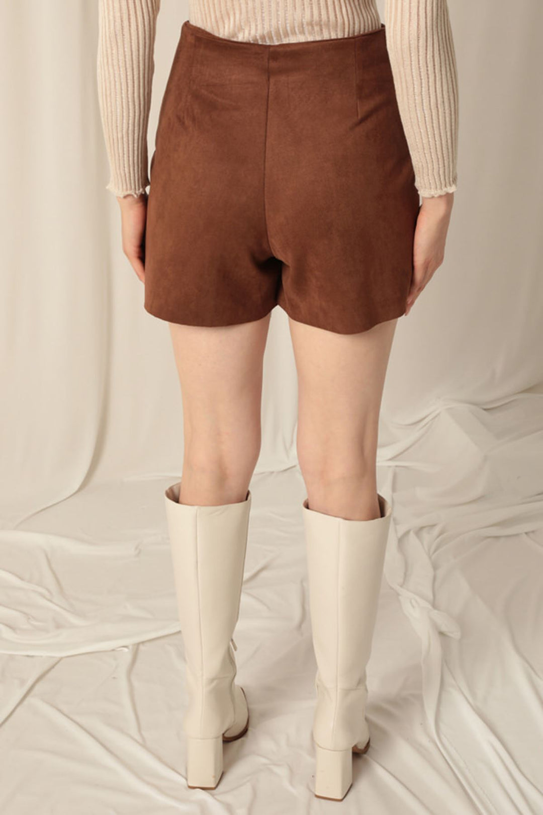 KKT Suede Fabric Shorts Skirt Women's Brown Suit - Phoenix