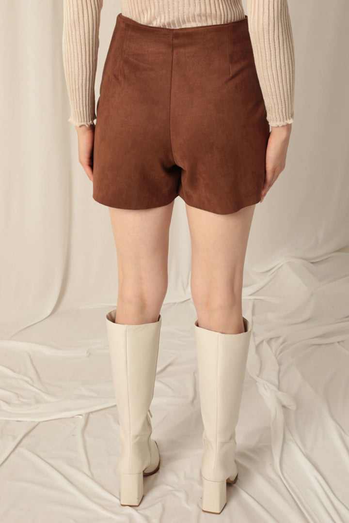 KKT Suede Fabric Shorts Skirt Women's Brown Suit - Phoenix