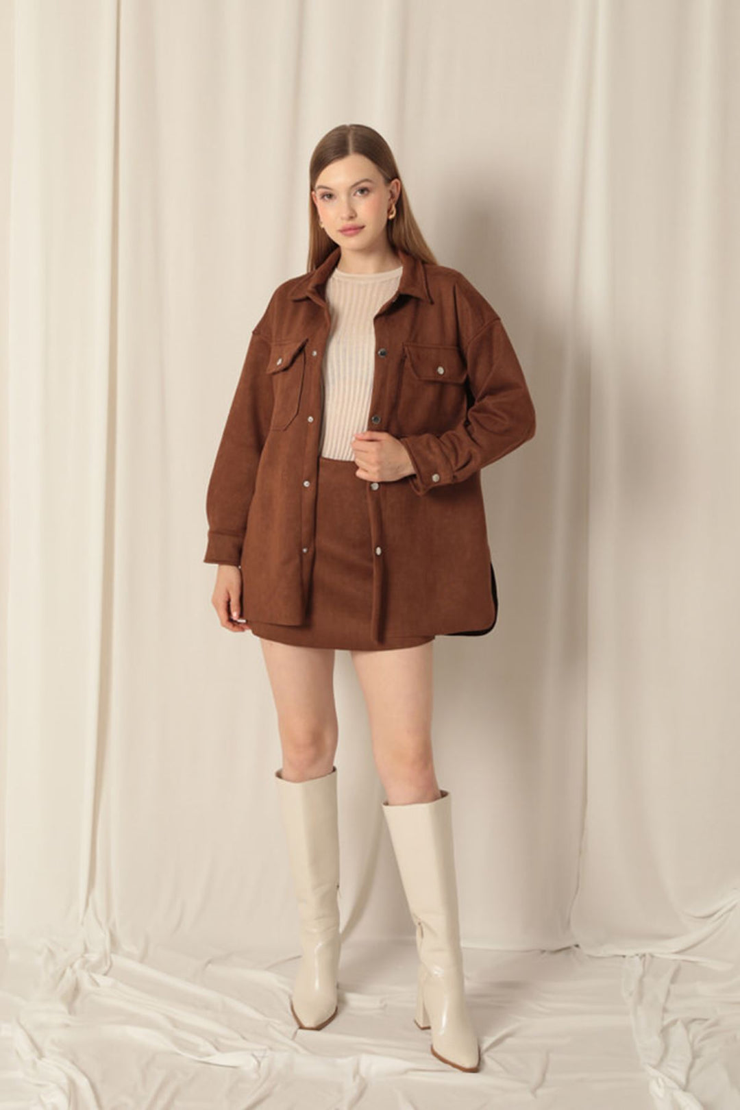KKT Suede Fabric Shorts Skirt Women's Brown Suit - Phoenix