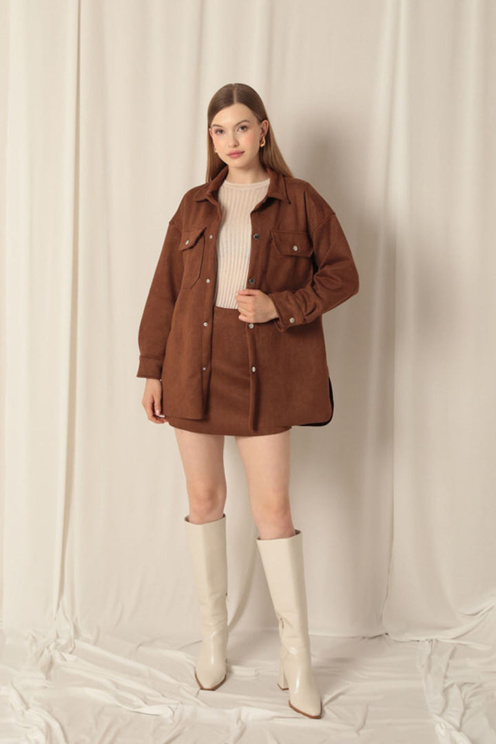 KKT Suede Fabric Shorts Skirt Women's Brown Suit - Phoenix