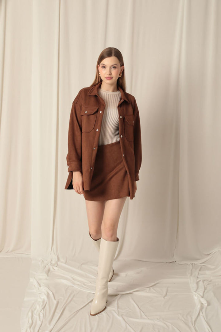 KKT Suede Fabric Shorts Skirt Women's Brown Suit - Phoenix