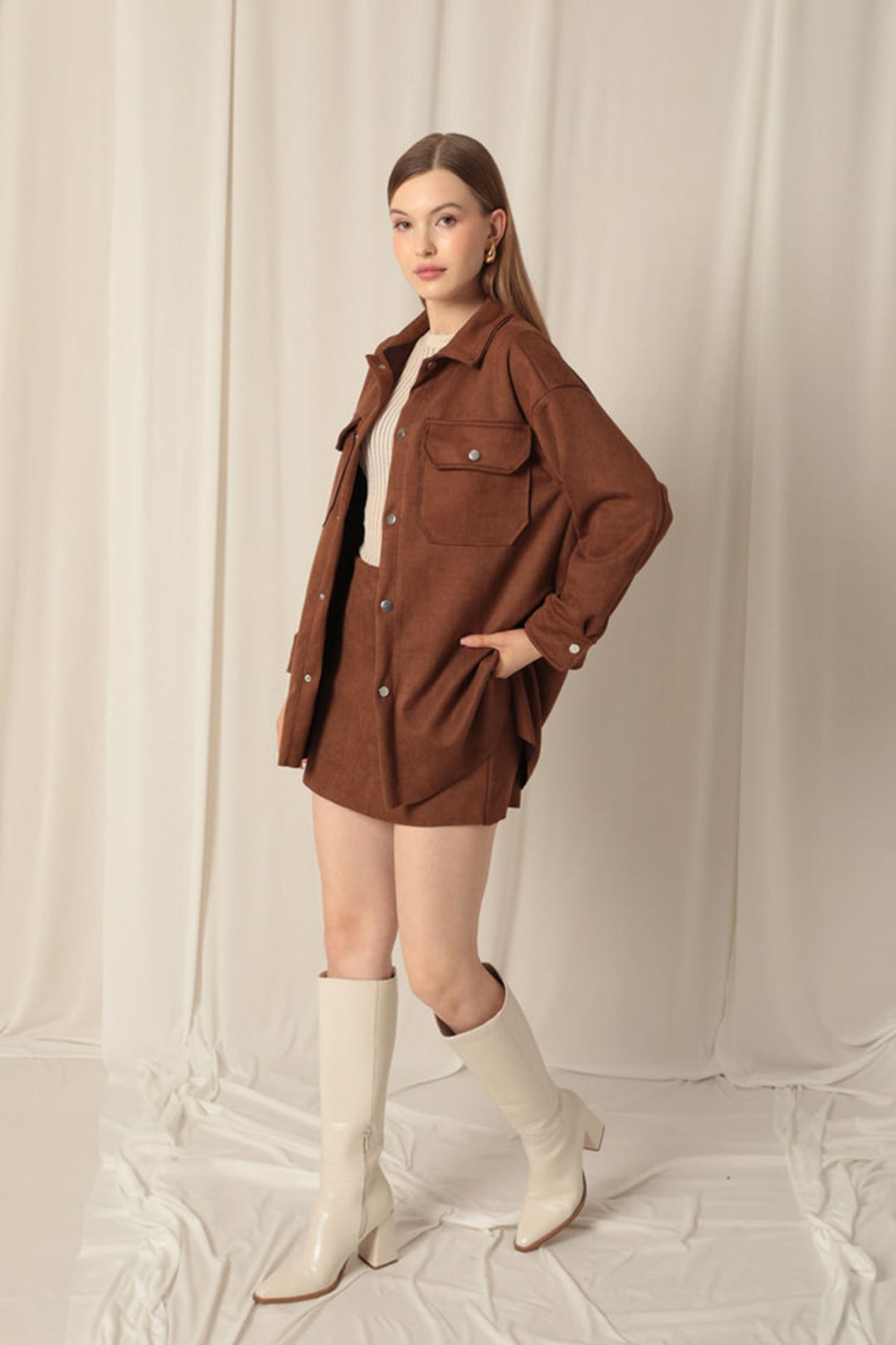KKT Suede Fabric Shorts Skirt Women's Brown Suit - Phoenix