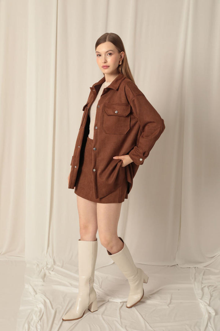 KKT Suede Fabric Shorts Skirt Women's Brown Suit - Phoenix