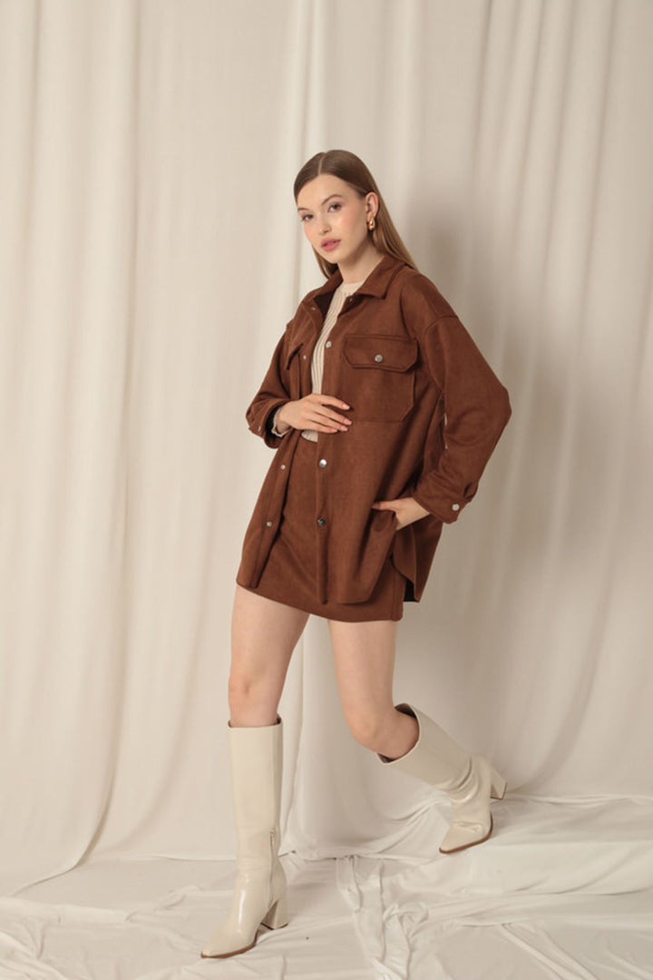 KKT Suede Fabric Shorts Skirt Women's Brown Suit - Phoenix
