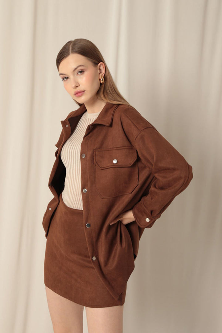 KKT Suede Fabric Shorts Skirt Women's Brown Suit - Phoenix