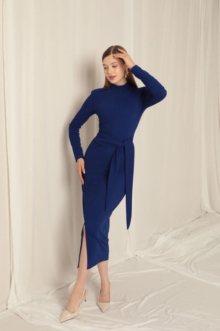 KKT Crepe Fabric Tied Saxe Dress - Conroe