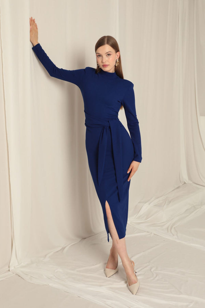 KKT Crepe Fabric Tied Saxe Dress - Conroe