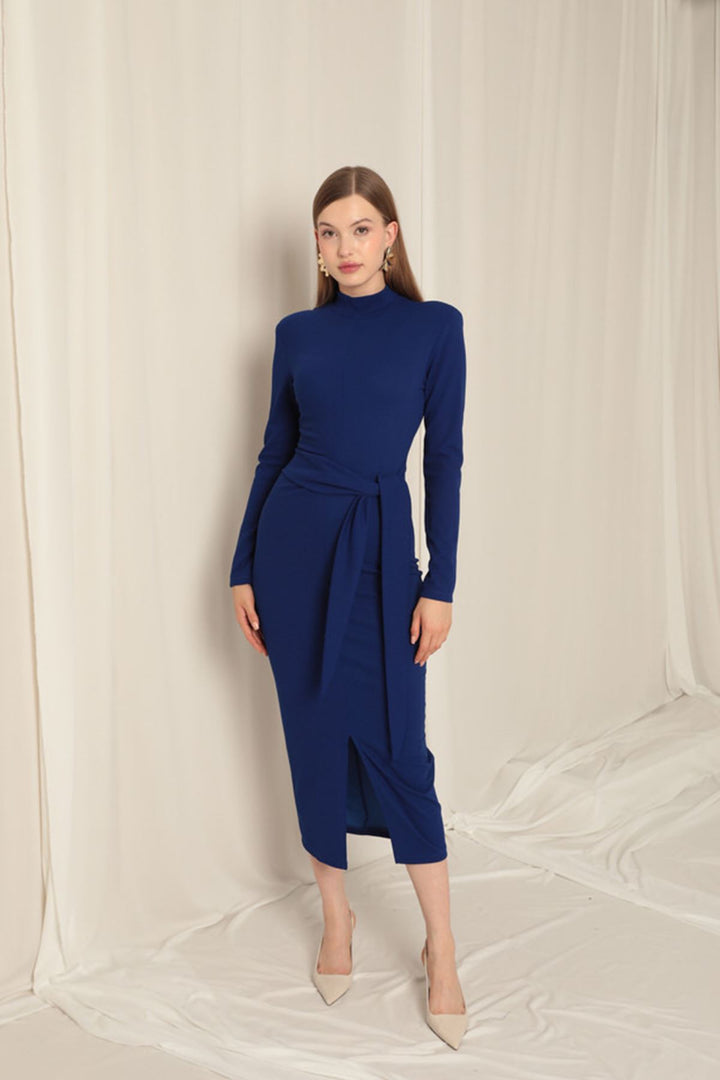 KKT Crepe Fabric Tied Saxe Dress - Conroe