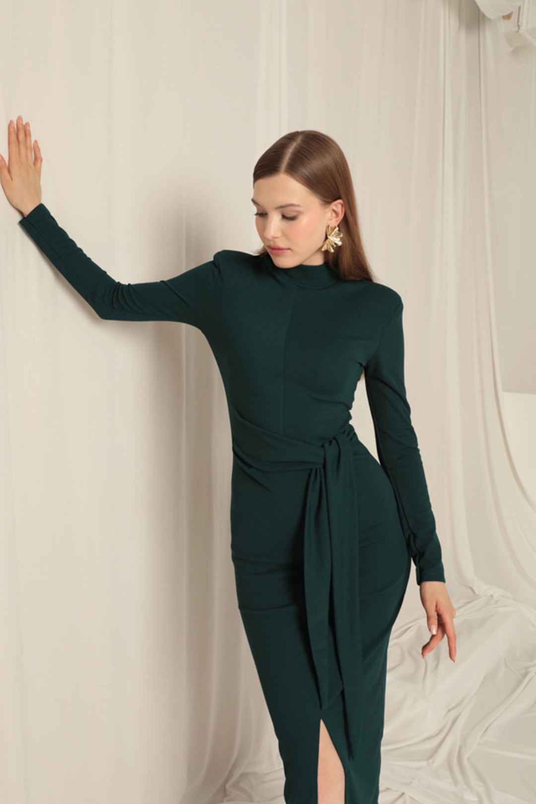 KKT Crepe Fabric Tied Emerald Green Dress - Porta Westfalica