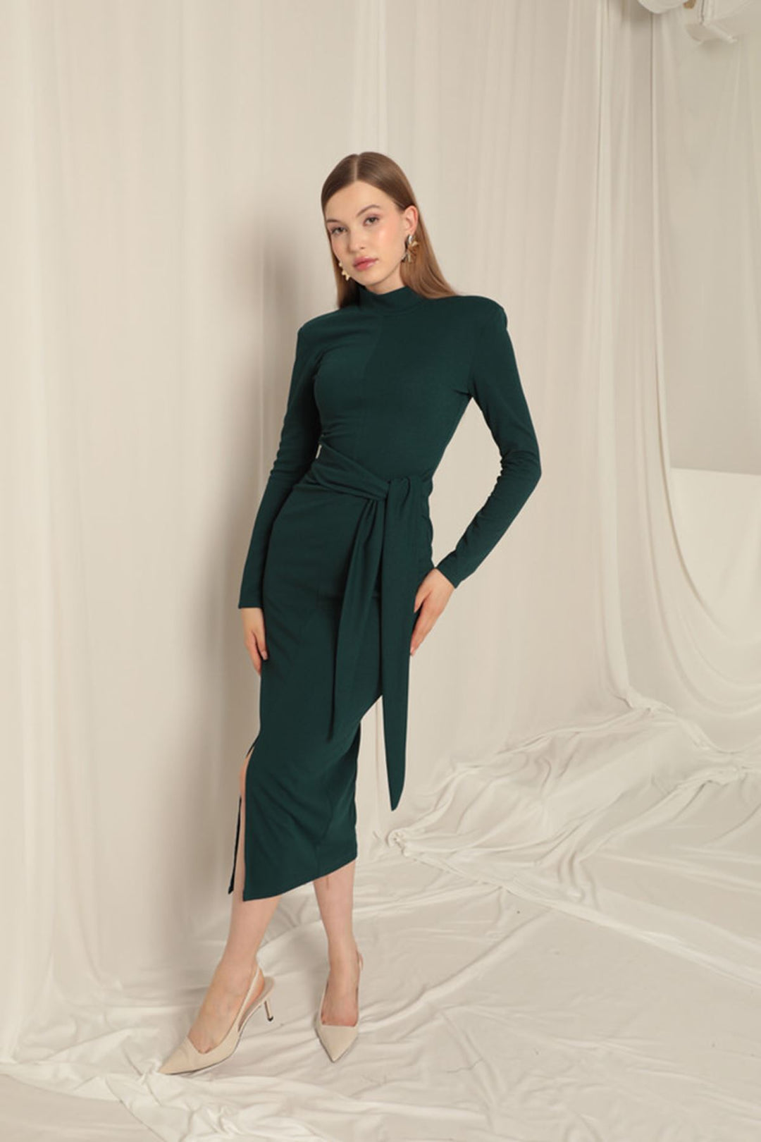 KKT Crepe Fabric Tied Emerald Green Dress - Porta Westfalica