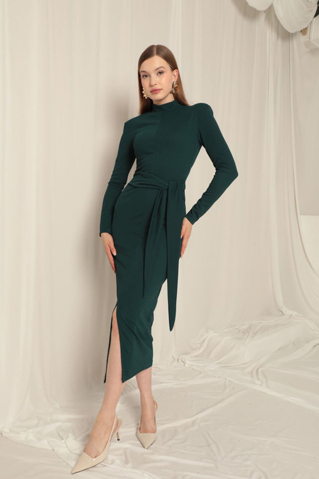 KKT Crepe Fabric Tied Emerald Green Dress - Porta Westfalica