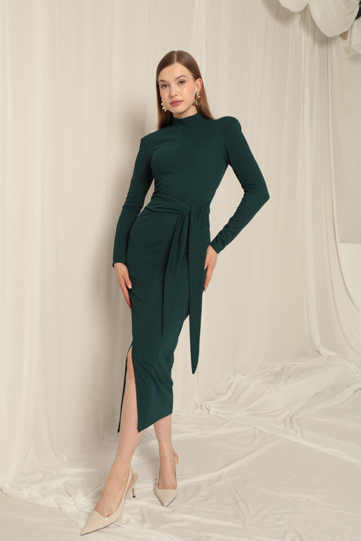KKT Crepe Fabric Tied Emerald Green Dress - Porta Westfalica